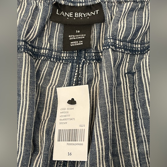 Lane Bryant Linen Blend Crop Capri Striped Draw String Size 16 Blue - Picture 6 of 10
